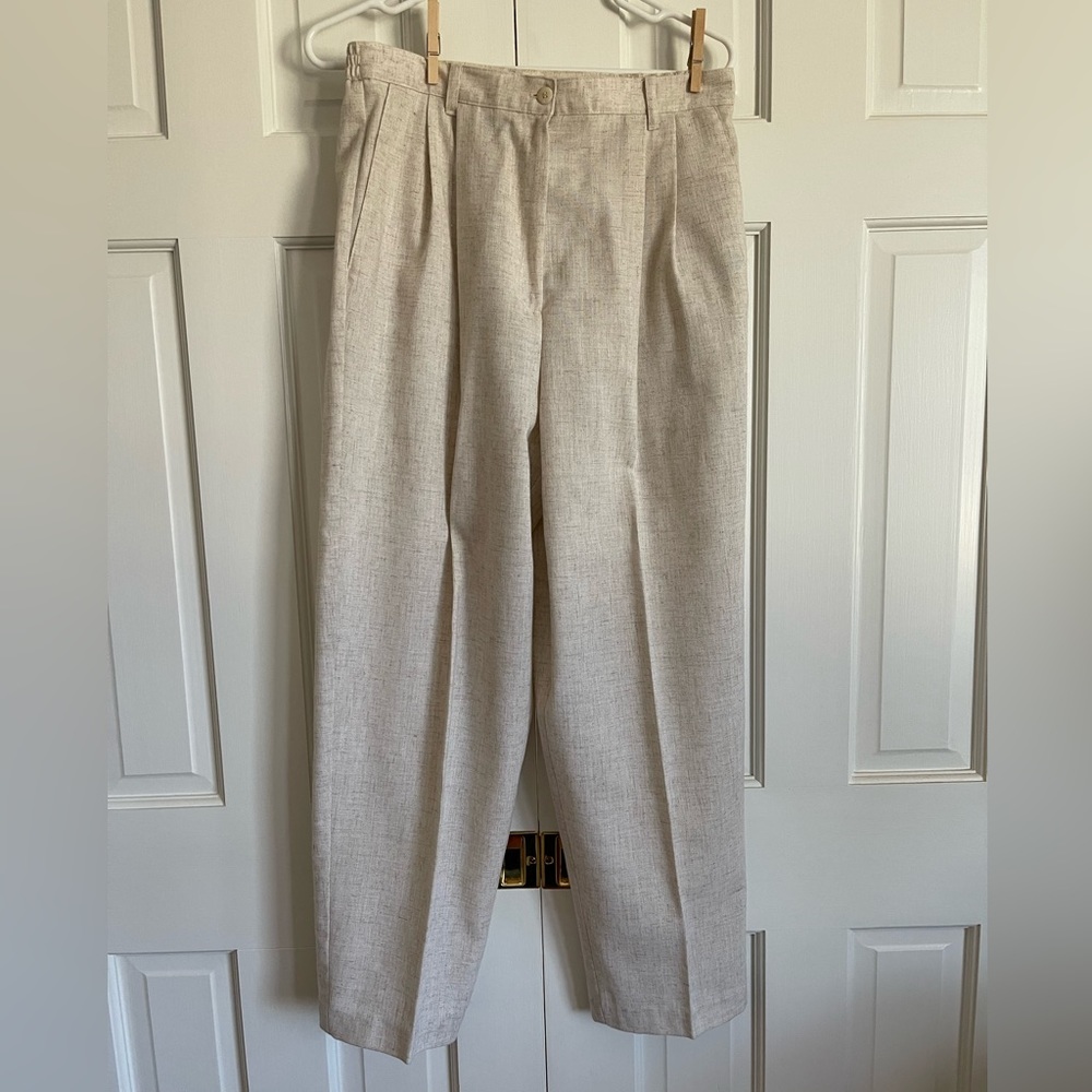 VINTAGE Sag Harbor Cream Linen Blend Trouser Pants, Size 12 Reg, EUC